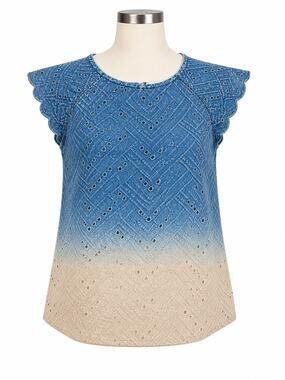 Lucky Brand Ombre Eyelet Flutter Sleeve Blouse – Size Small